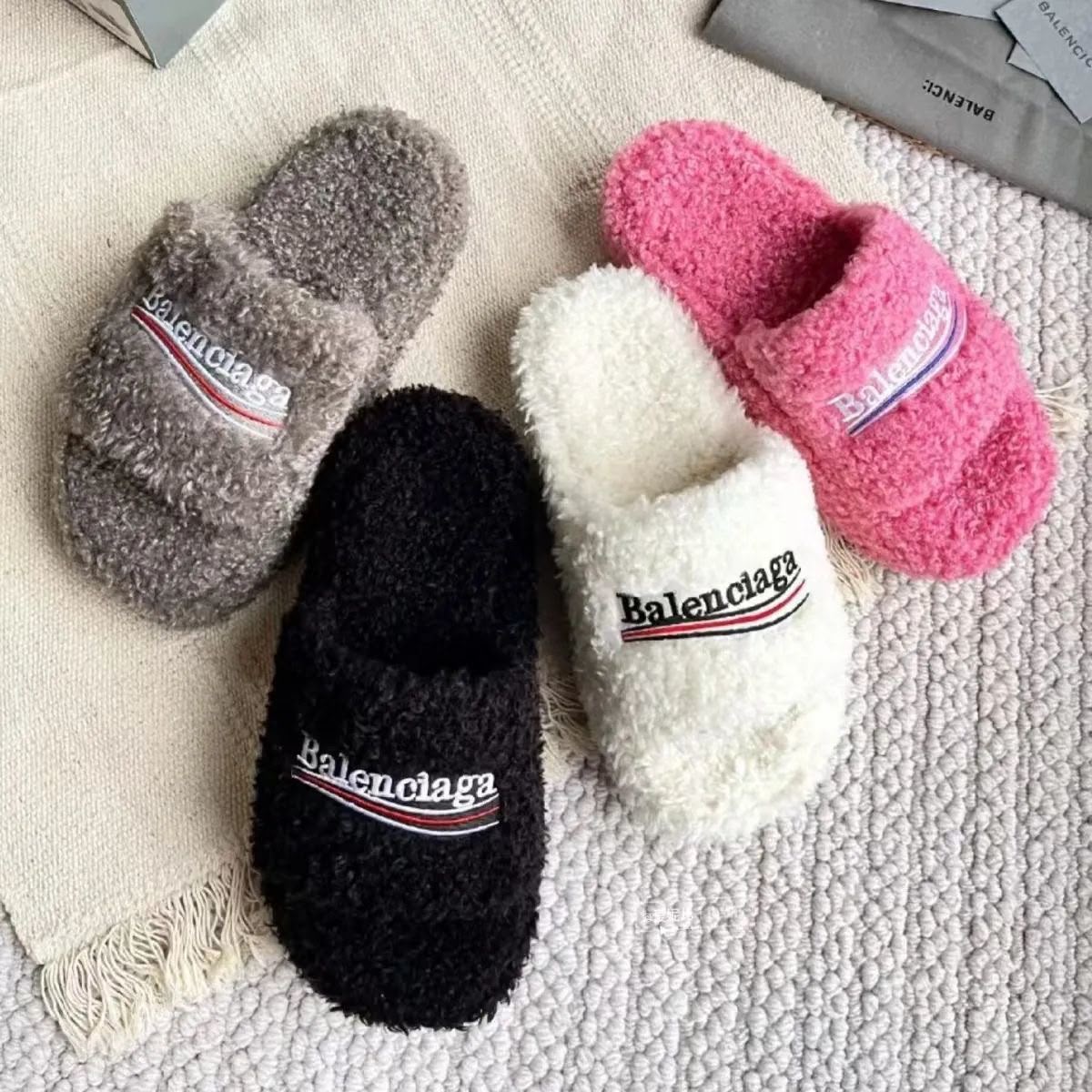 Balenciaga fur slides all colours
